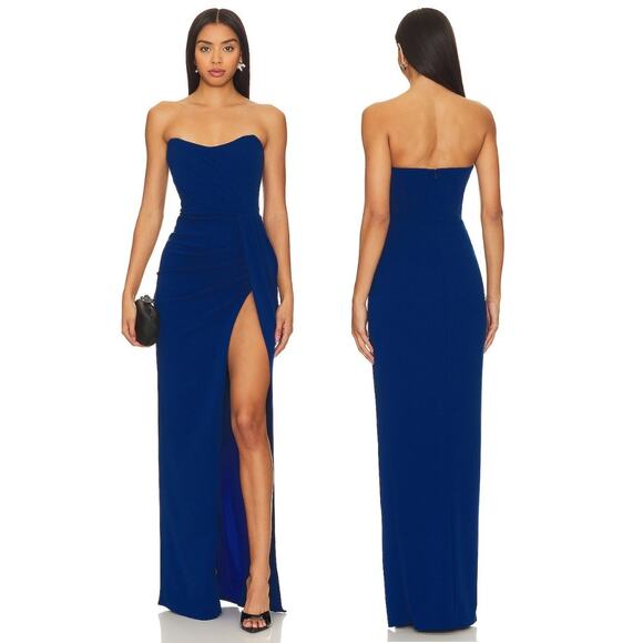 Katie May Pamela Gown Strapless Maxi Ruched  Formal Party Prom Gala Ocean XS - Picture 1 of 11